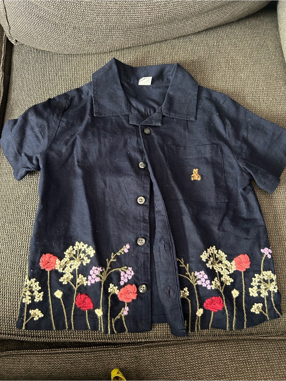 Baby Gap Boys Navy Embroidered Floral Button-Up Shirt | Size 4 Years